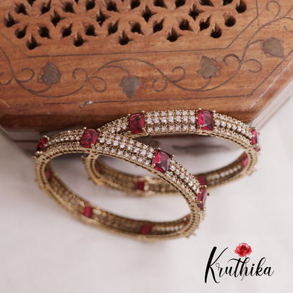 Simple CZ Victorian Bangles B293 (Available in 2 Colours)| (Set of 2 Bangles)