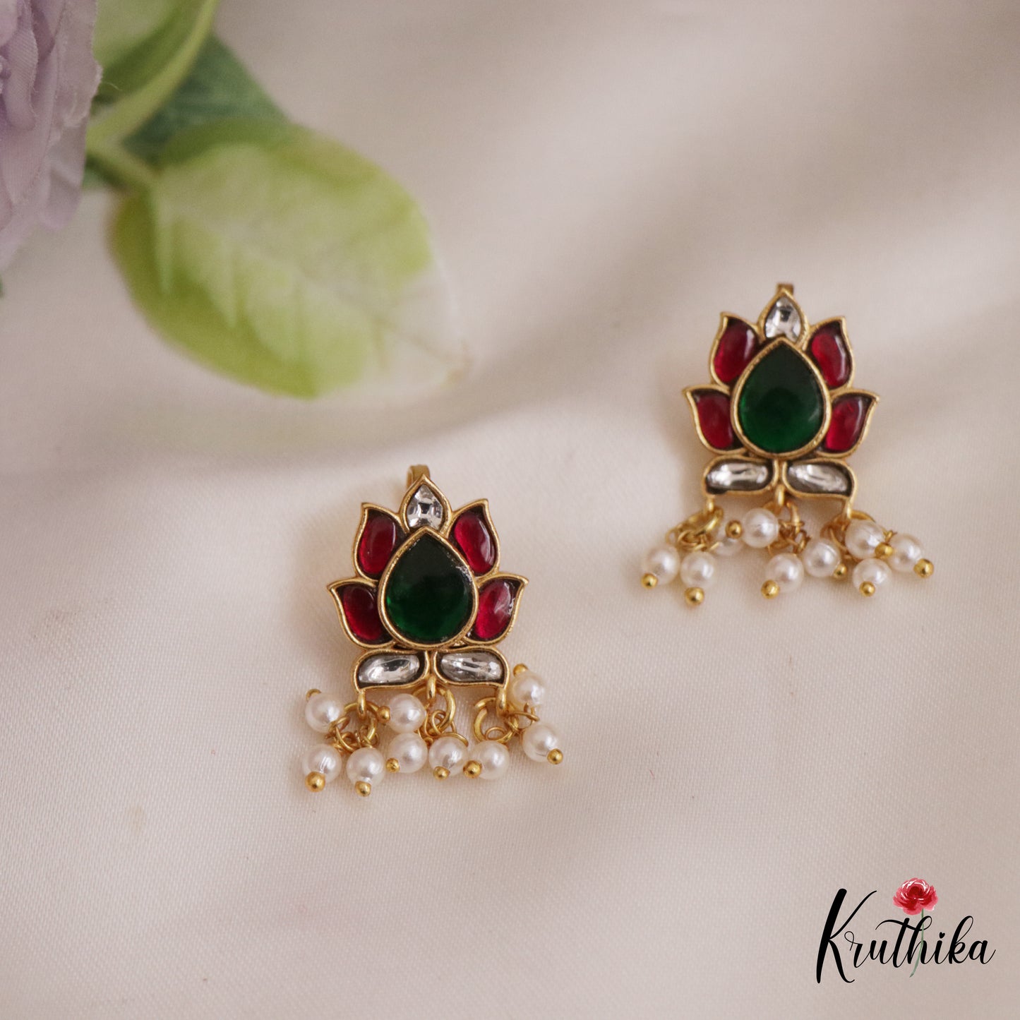 Pretty Kemp Lotus Motifs Earcuffs | Upper Earrings | Bugadi Earrings E1024 (Available In 4 Colors)