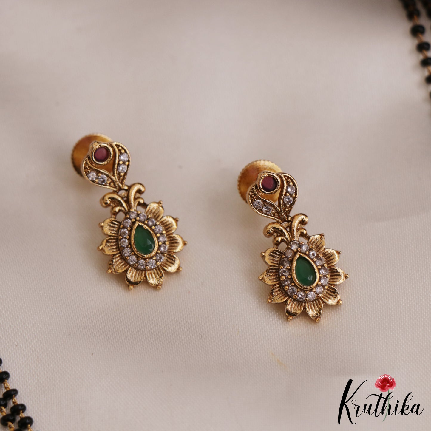 Beautiful CZ Teardrop Motifs Mangalsutra With Earrings Set NC2642