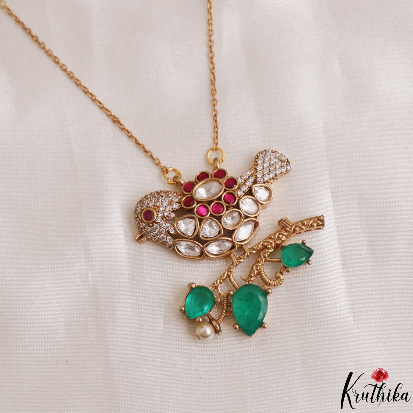 Pretty Sparrow Motifs Polki Pendant Chain NC3103 (Available In 3 Colors)