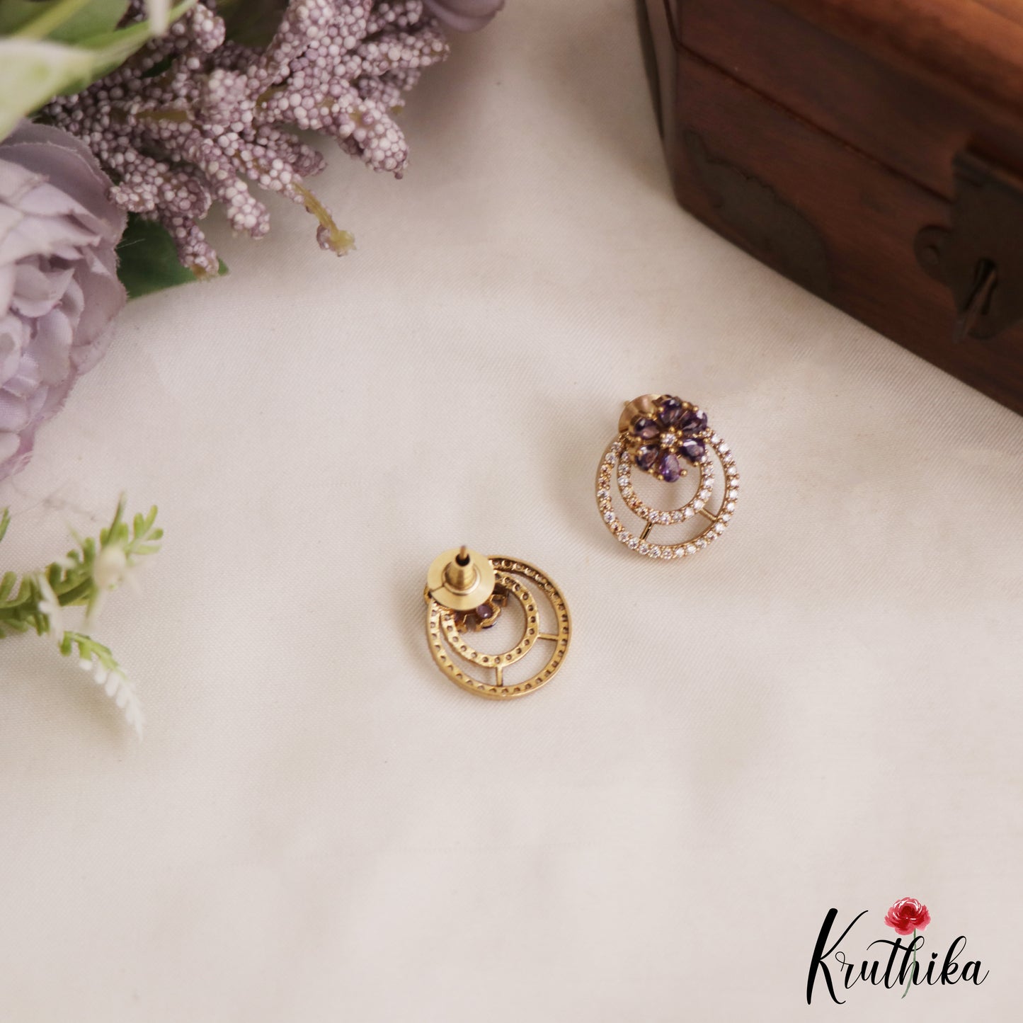Simple CZ Floral Stud Earrings With Interchangeable Stones E1105
