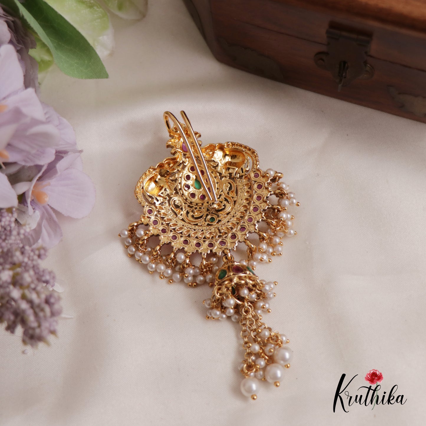 Premium Kemp Stones Elephant Motif With Pearl Drops Jada Billa J259