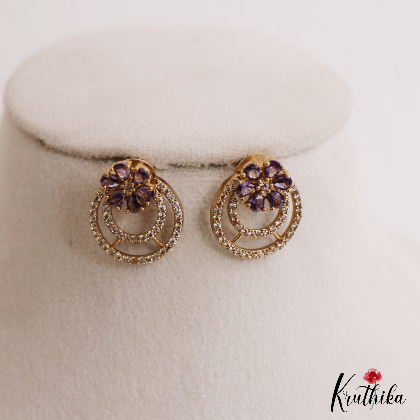 Simple CZ Floral Stud Earrings With Interchangeable Stones E1105