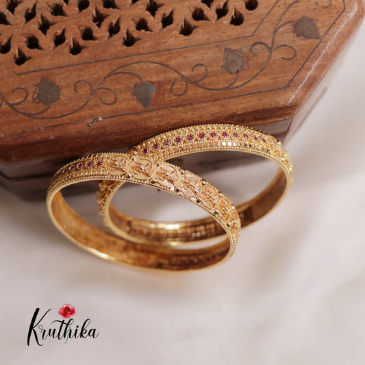 Micro Plated Traditional Antique Gold-Finish Stone Bangles B325