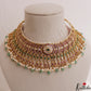 Premium Floral Geometric Motifs Jadau Choker With Green Bead Drops NC3022