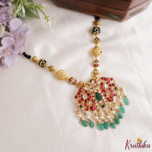 Classic Jadau Pendant Black Thread Necklace NC3323