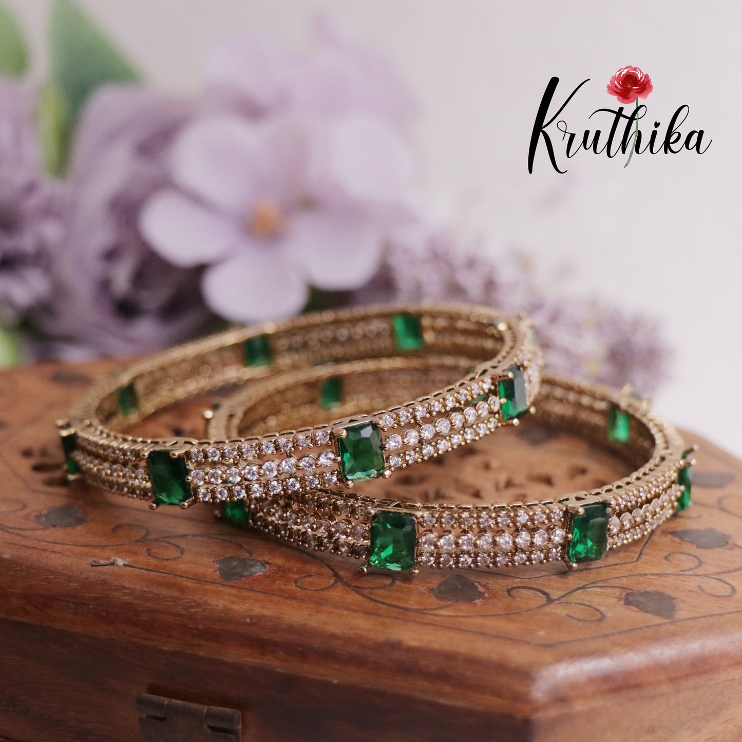 Simple CZ Victorian Bangles B293 (Available in 2 Colours)| (Set of 2 Bangles)