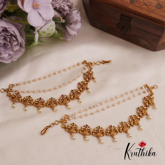 Beautiful Lakshmi Pearl Drop With Triple Layered Earchains EC169