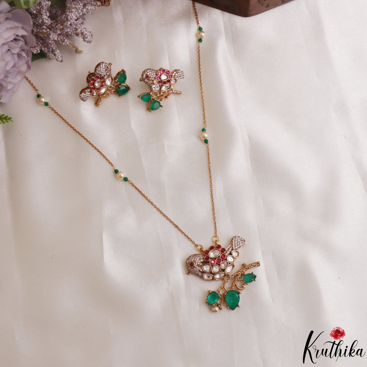 Pretty Sparrow Motifs Polki Pendant Chain NC3103 (Available In 3 Colors)