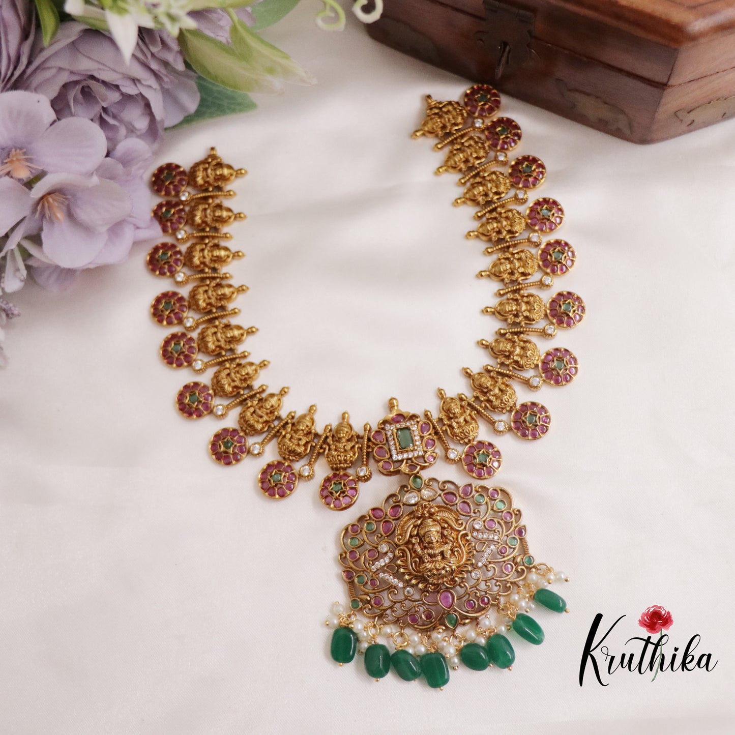 Beautiful Kemp Coin Lakshmi Necklace with Detachable Pendant Drops NC2289