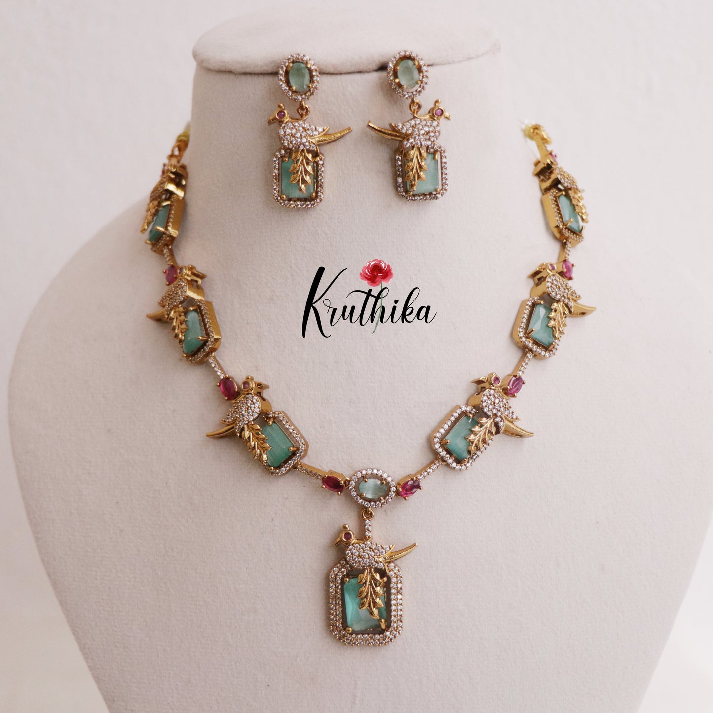 Beautiful AD Moissanite Parrot Necklace Sets NC2026 (Available in 3 Colours)