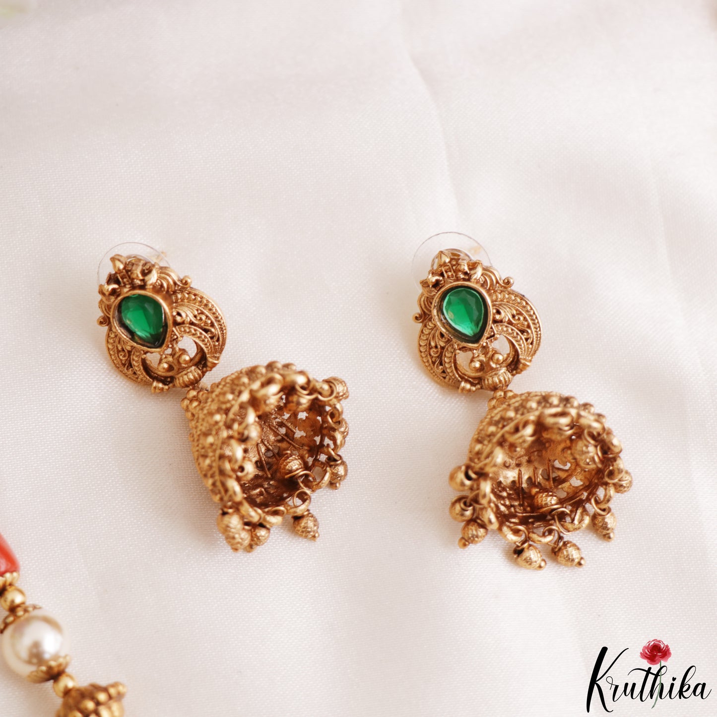 Trendy Antique Peacock Teardrop Motifs Coral Pearl Mala NC3231 (Available In 2 Colors)