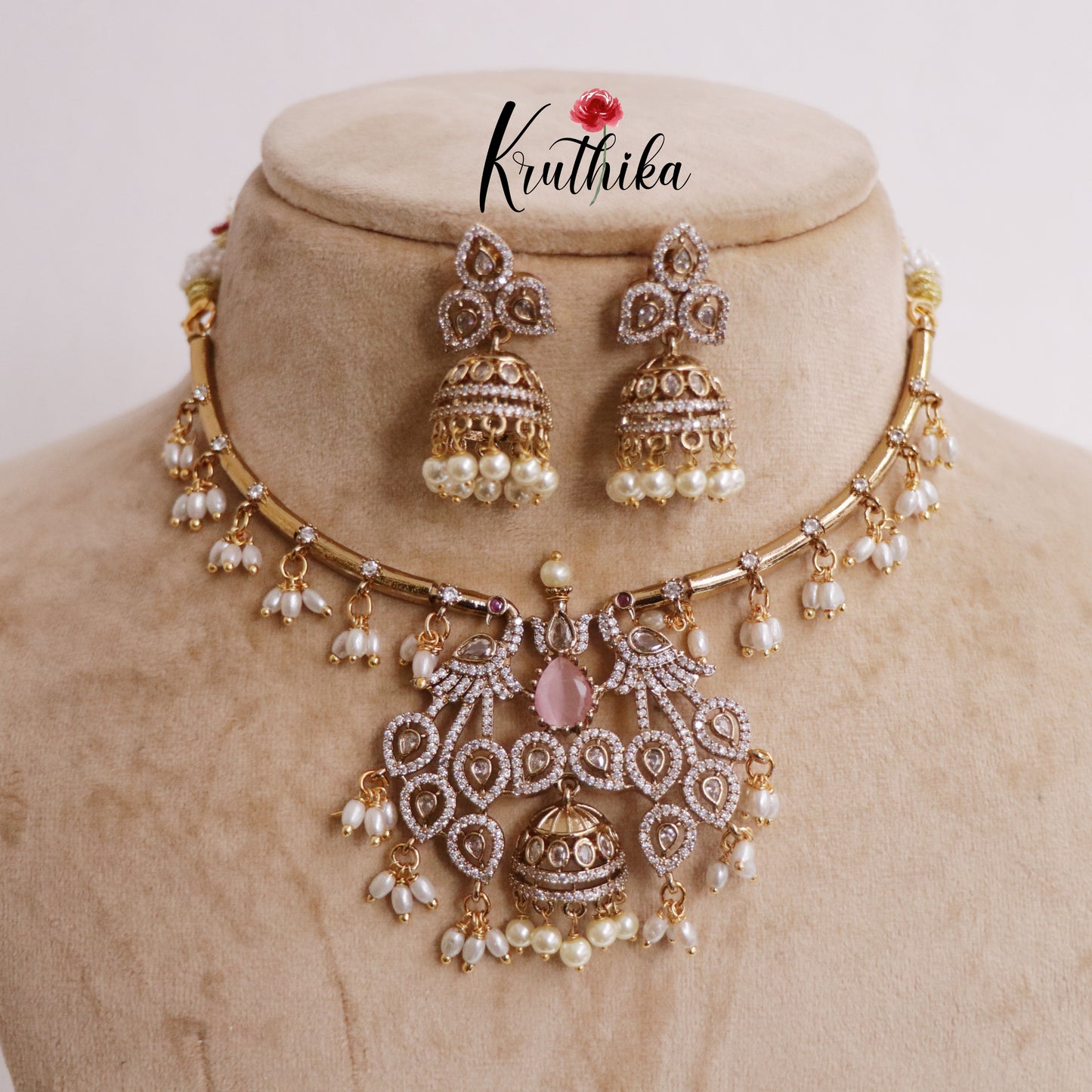 Trendy AD Hasli Necklace with Peacock Pendant NC2278 (Available in 2 Colors)