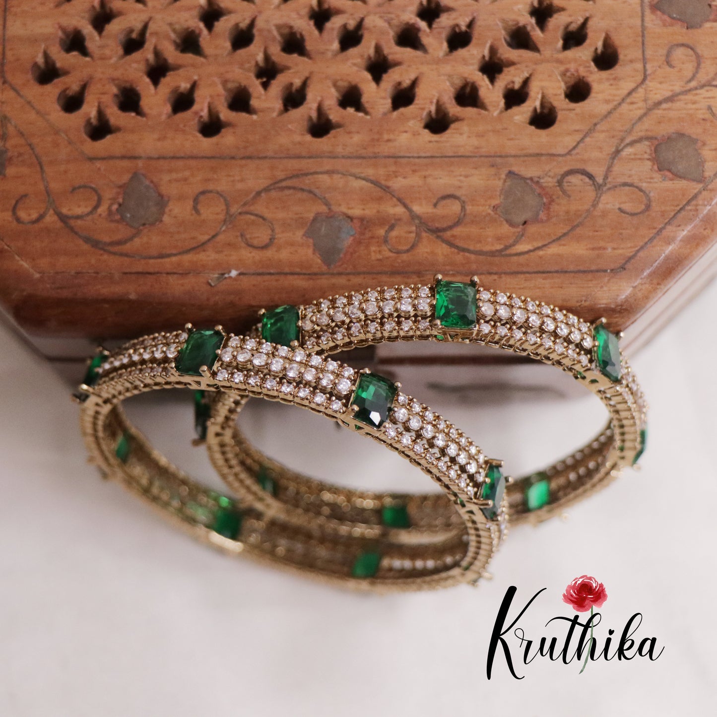 Simple CZ Victorian Bangles B293 (Available in 2 Colours)| (Set of 2 Bangles)