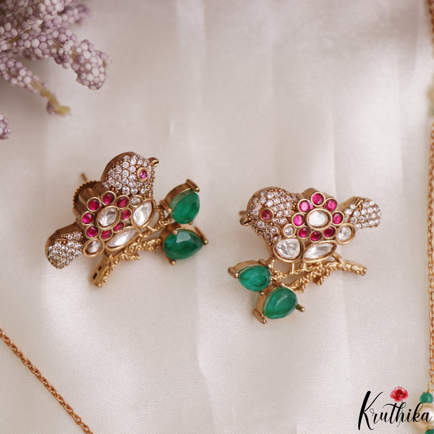 Pretty Sparrow Motifs Polki Pendant Chain NC3103 (Available In 3 Colors)