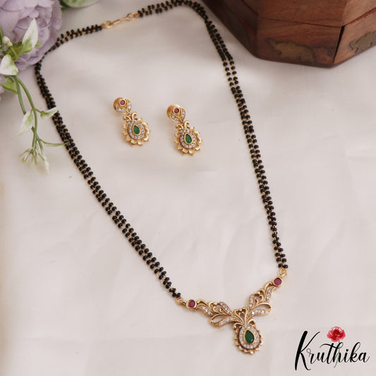 Beautiful CZ Teardrop Motifs Mangalsutra With Earrings Set NC2642