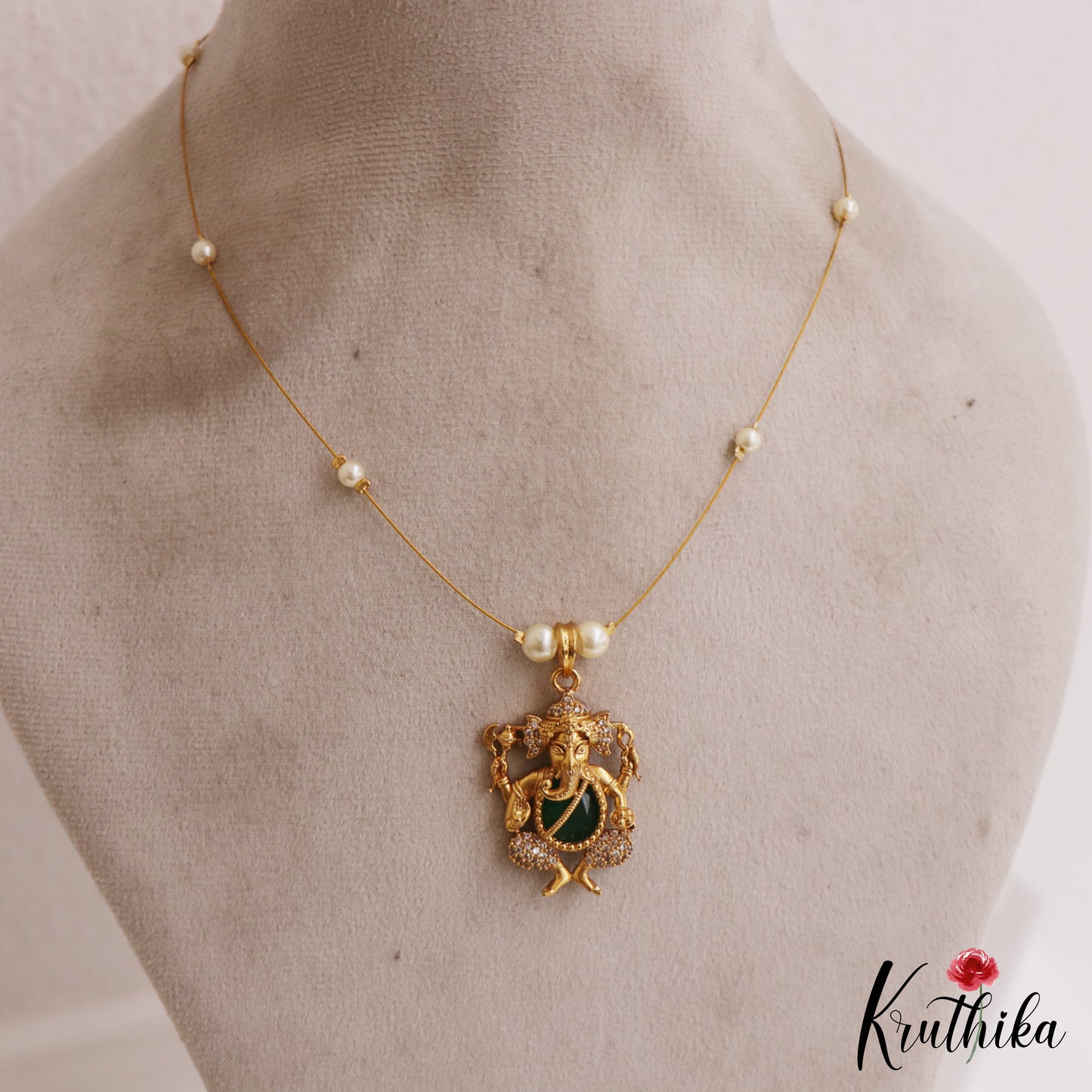 Beautidul CZ Lord Ganesha Pendant Invisible Chain NC2746 (Available In 2 Colors)