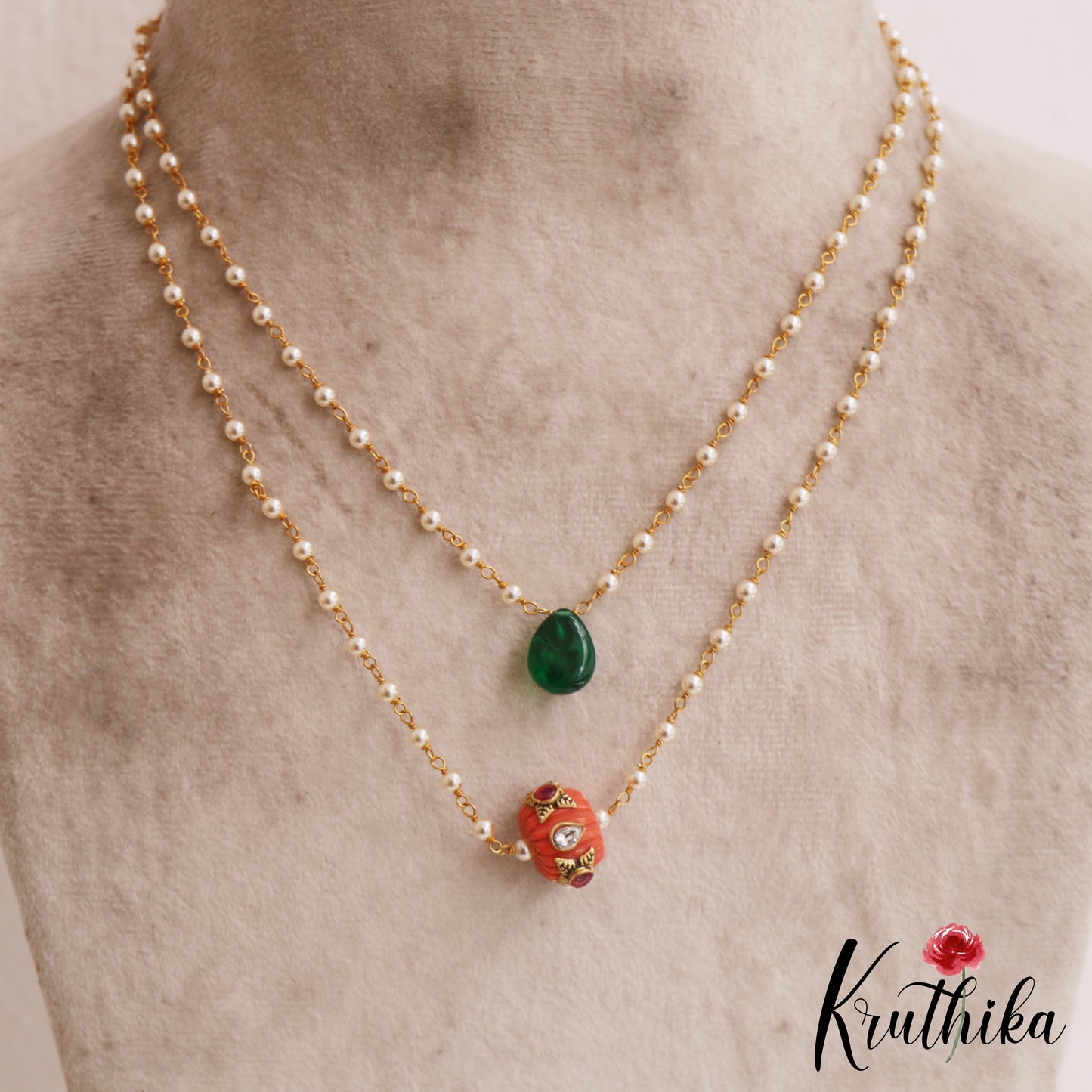 Simple Coral Bead Double Layered Pearl Chain NC2806