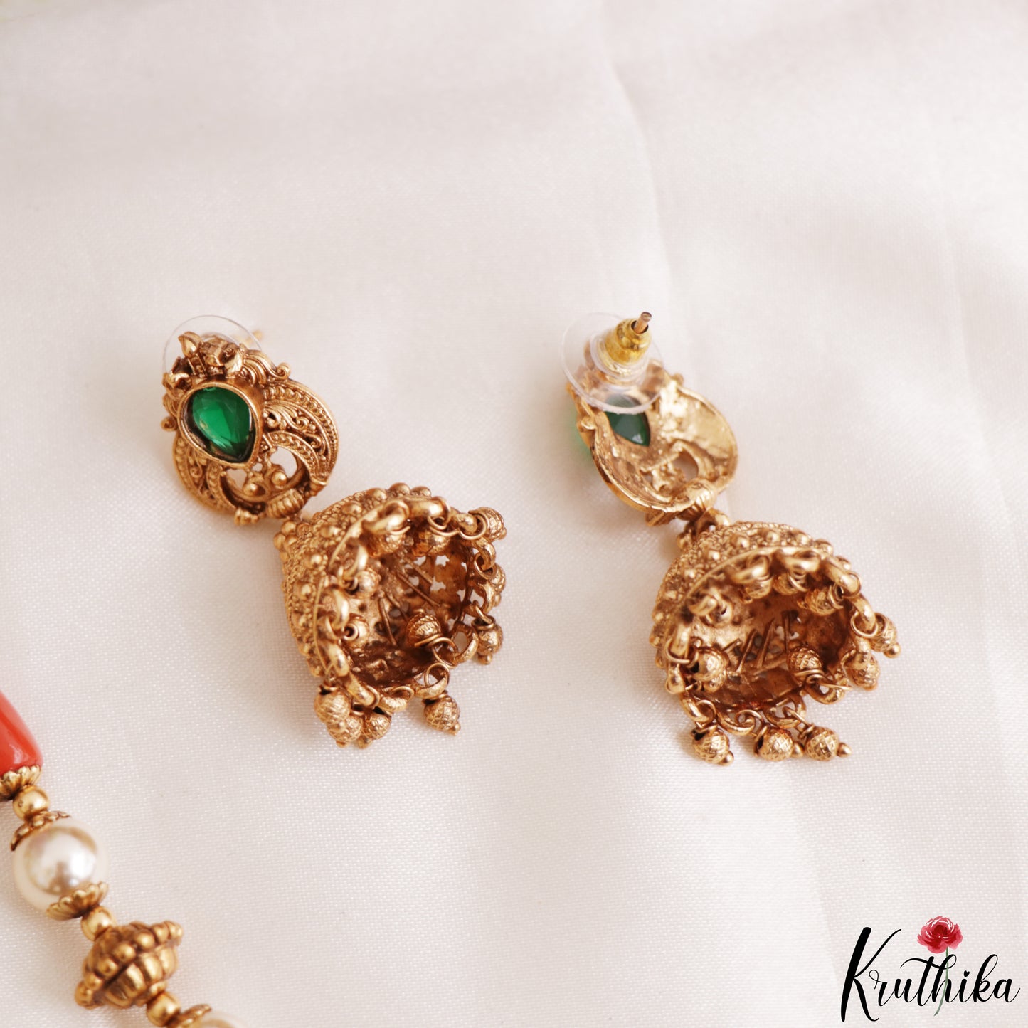 Trendy Antique Peacock Teardrop Motifs Coral Pearl Mala NC3231 (Available In 2 Colors)