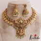 Gorgeous Antique Nagas Lakshmi Motifs Kasu Necklace With Green Bead Drops NC2851
