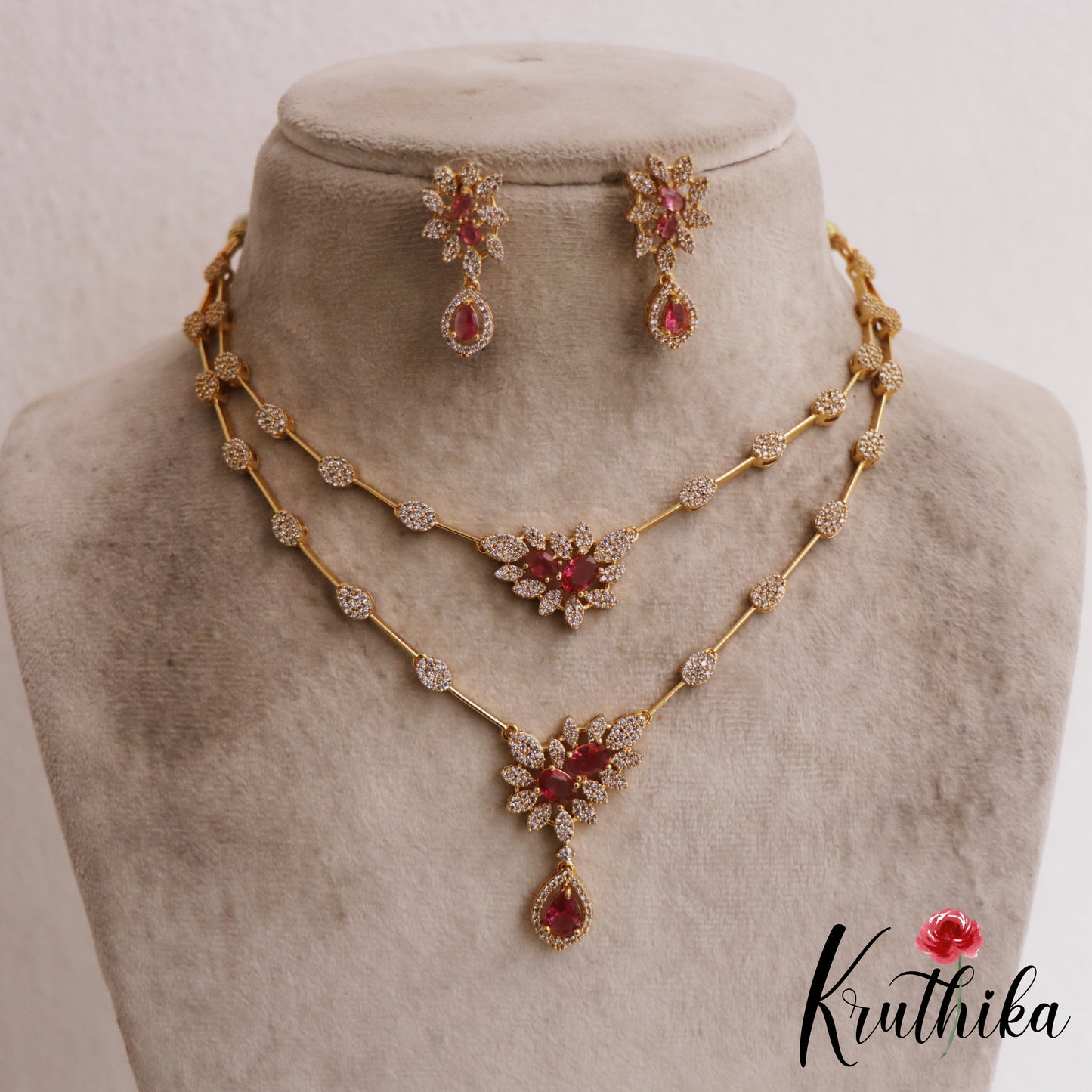 Sparkling Floral Motifs Multi Layered AD Victorian Necklace NC2902 (Available In 2 Colors)