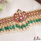 Stunning Floral Motifs Jadau Necklace With Green Bead Drops NC3270
