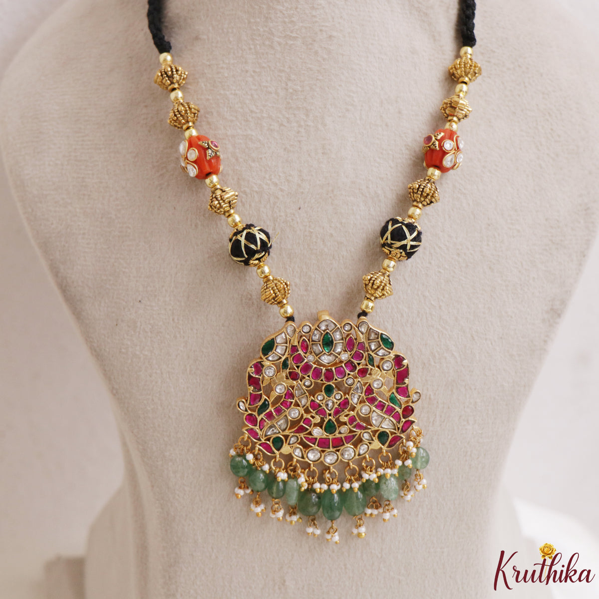 Time less Jadau Pendant Black Thread Necklace NC3324