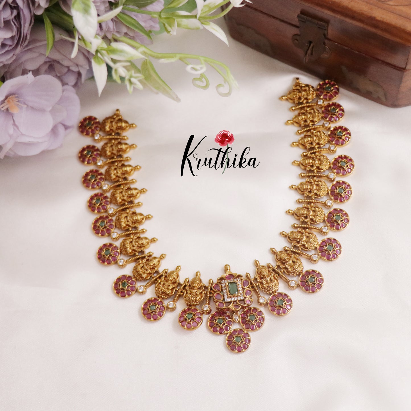 Beautiful Kemp Coin Lakshmi Necklace with Detachable Pendant Drops NC2289