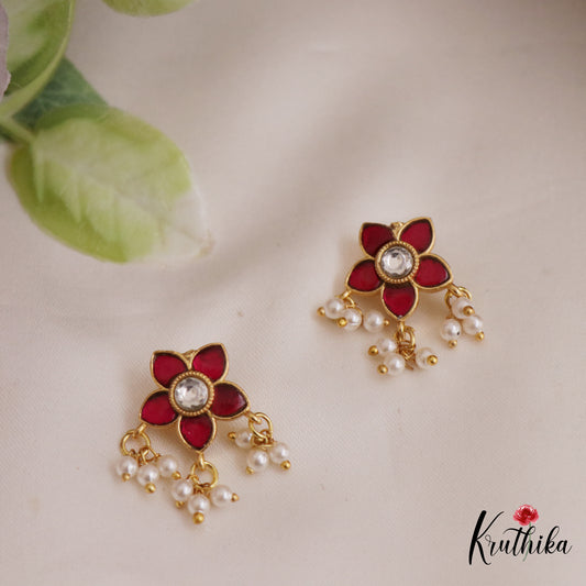 Simple Kemp Floral Motifs Earcuffs | Upper Earrings | Bugadi Earrings E1026 (Available In 3 Colors)
