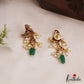 Pretty Peacock Motifs Kemp Earrings With Green Bead Drops E1106
