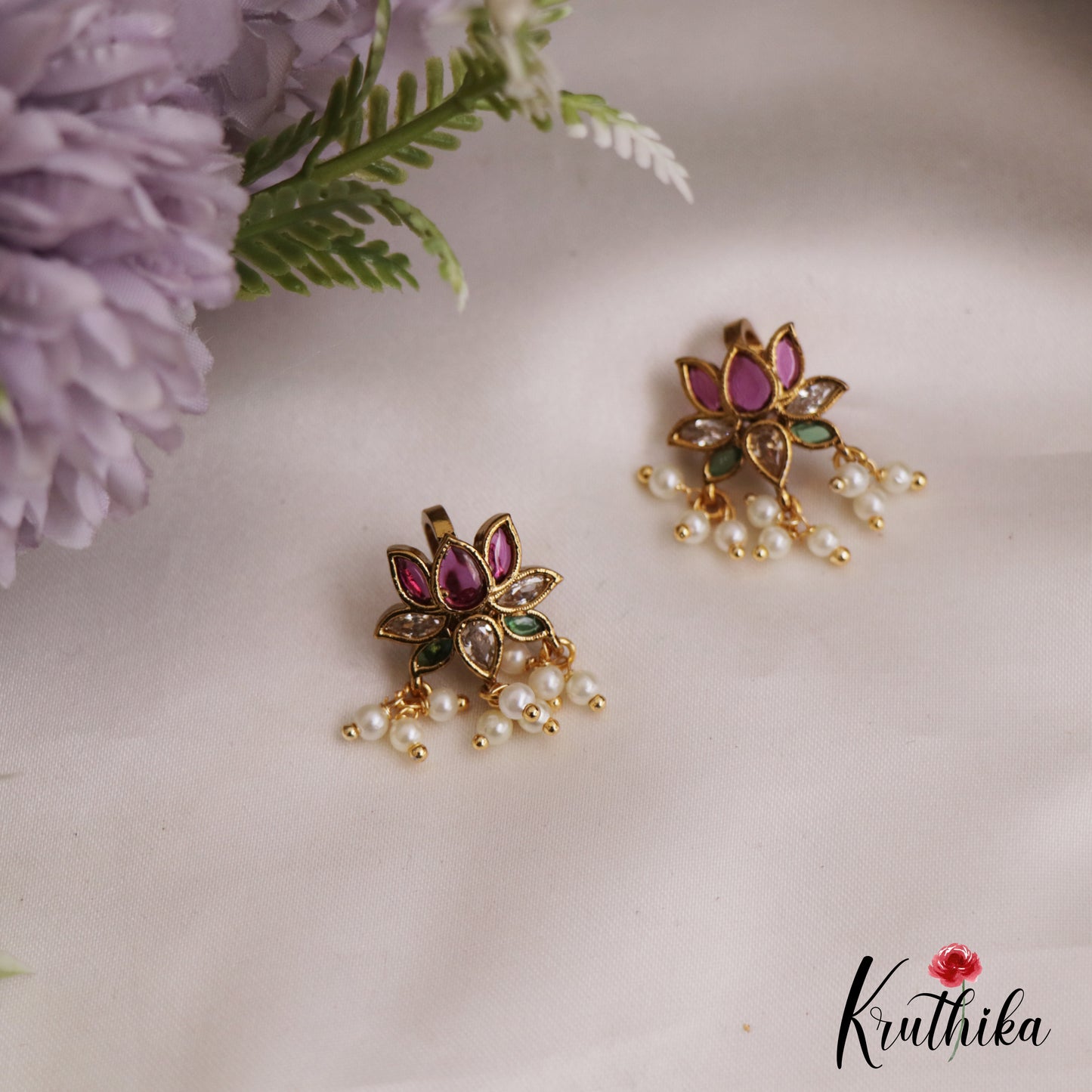 Trendy Kemp Lotus Motifs Earcuffs | Upper Earrings | Bugadi Earrings E942