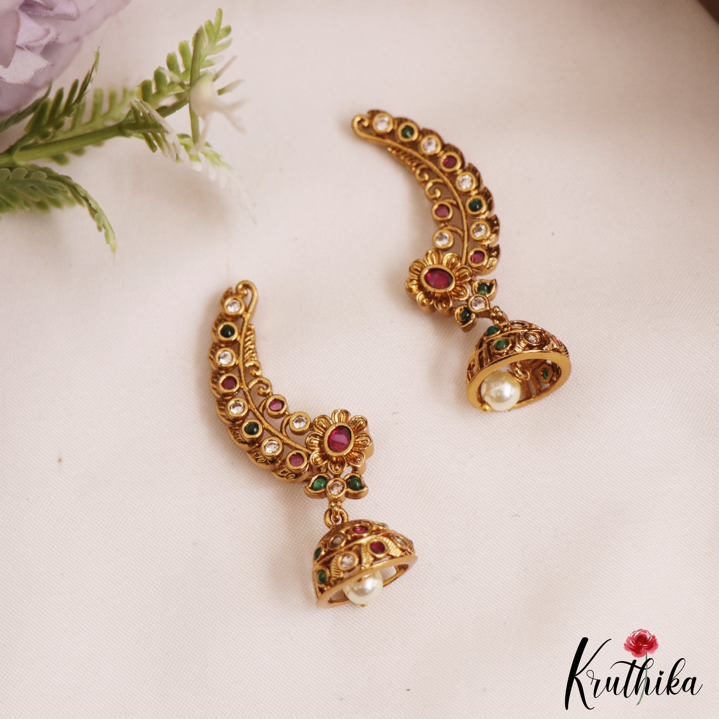 Beautiful Floral Motifs Earcuffs With Jhumka E1044