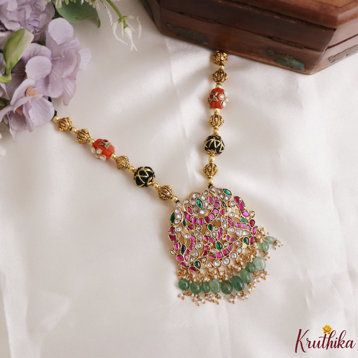 Time less Jadau Pendant Black Thread Necklace NC3324