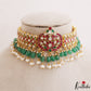 Stunning Floral Motifs Jadau Necklace With Green Bead Drops NC3270