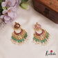 Beautiful Peacock Motifs Chandbali Jadau Earrings With Green Bead Drops E969