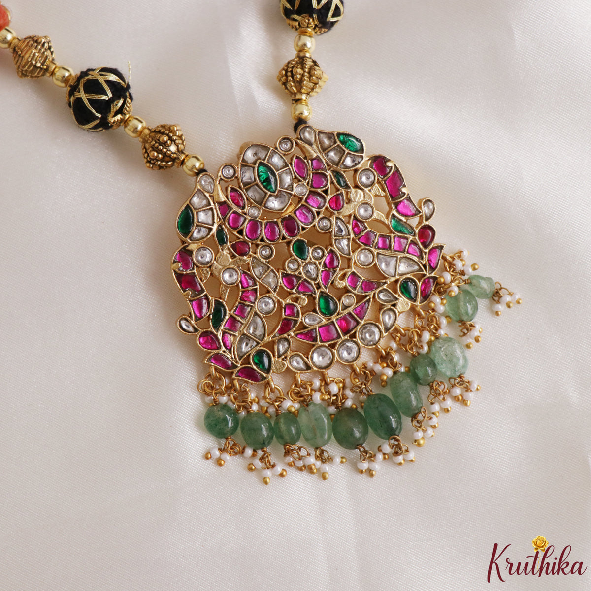 Time less Jadau Pendant Black Thread Necklace NC3324
