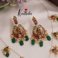 Beautiful Kemp Invisible Chain Chandbali Lakshmi Pendant With Green Beads Drop NC2306