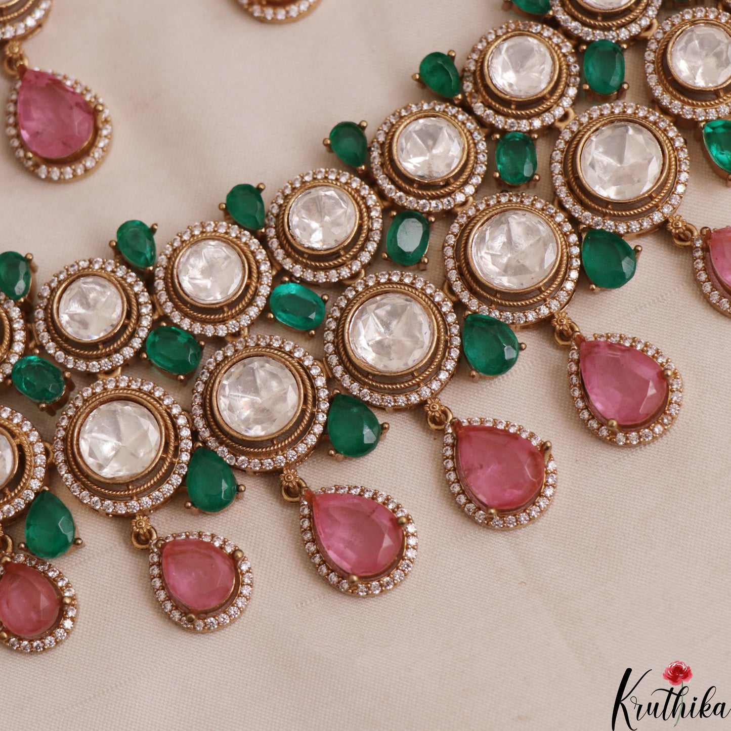 Sparkling Geometric Motifs Polki Victorian Choker NC3023 (Available In 2 Colors)