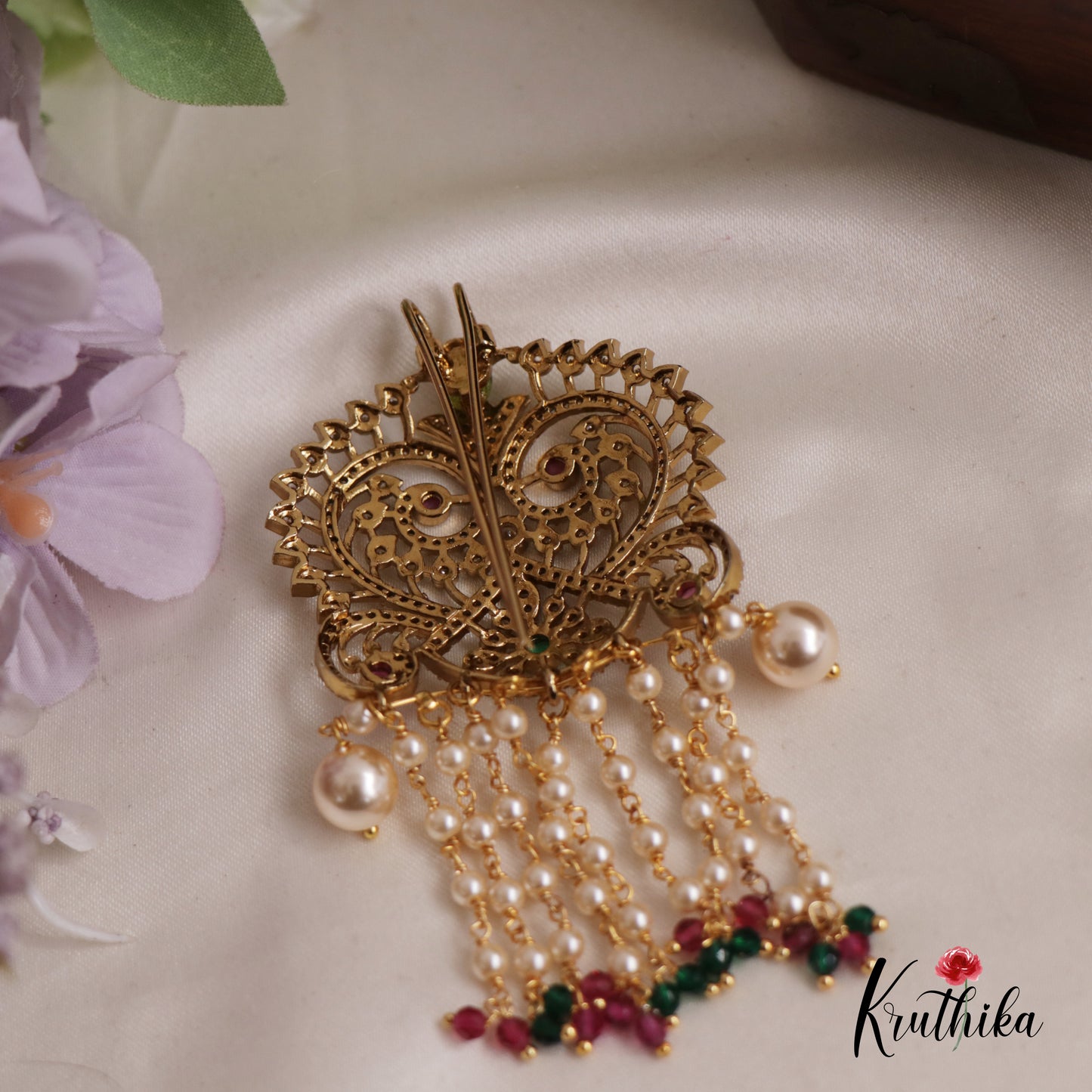 Classic AD Stone Floral With Pearl Drop Jada Billa With Pearl Strands J257