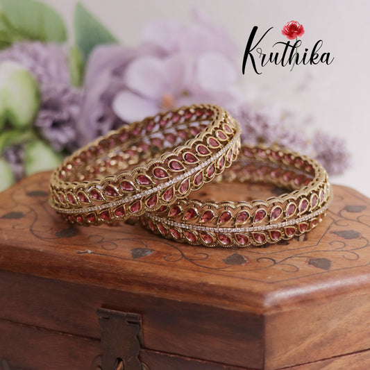 Trendy CZ Leaf Victorian Bangles B297 (Available in 2 Colours)| (Set of 2 Bangles)