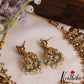 Gorgeous Antique Nagas Lakshmi Motifs Kasu Necklace With Green Bead Drops NC2851