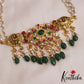 Stunning Elephant Leaf Motifs Jadau Choker With Green Bead Drops NC2960