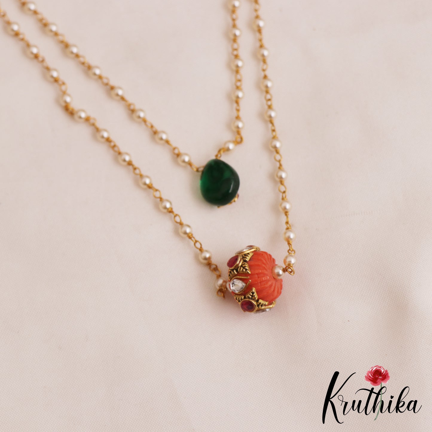 Simple Coral Bead Double Layered Pearl Chain NC2806