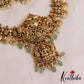 Gorgeous Antique Nagas Lakshmi Motifs Kasu Necklace With Green Bead Drops NC2851