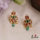 Stunning Leaf Motifs Jadau Stud Earrings With Green Bead Drops E968
