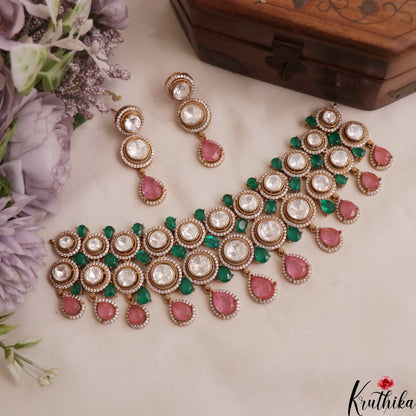 Sparkling Geometric Motifs Polki Victorian Choker NC3023 (Available In 2 Colors)