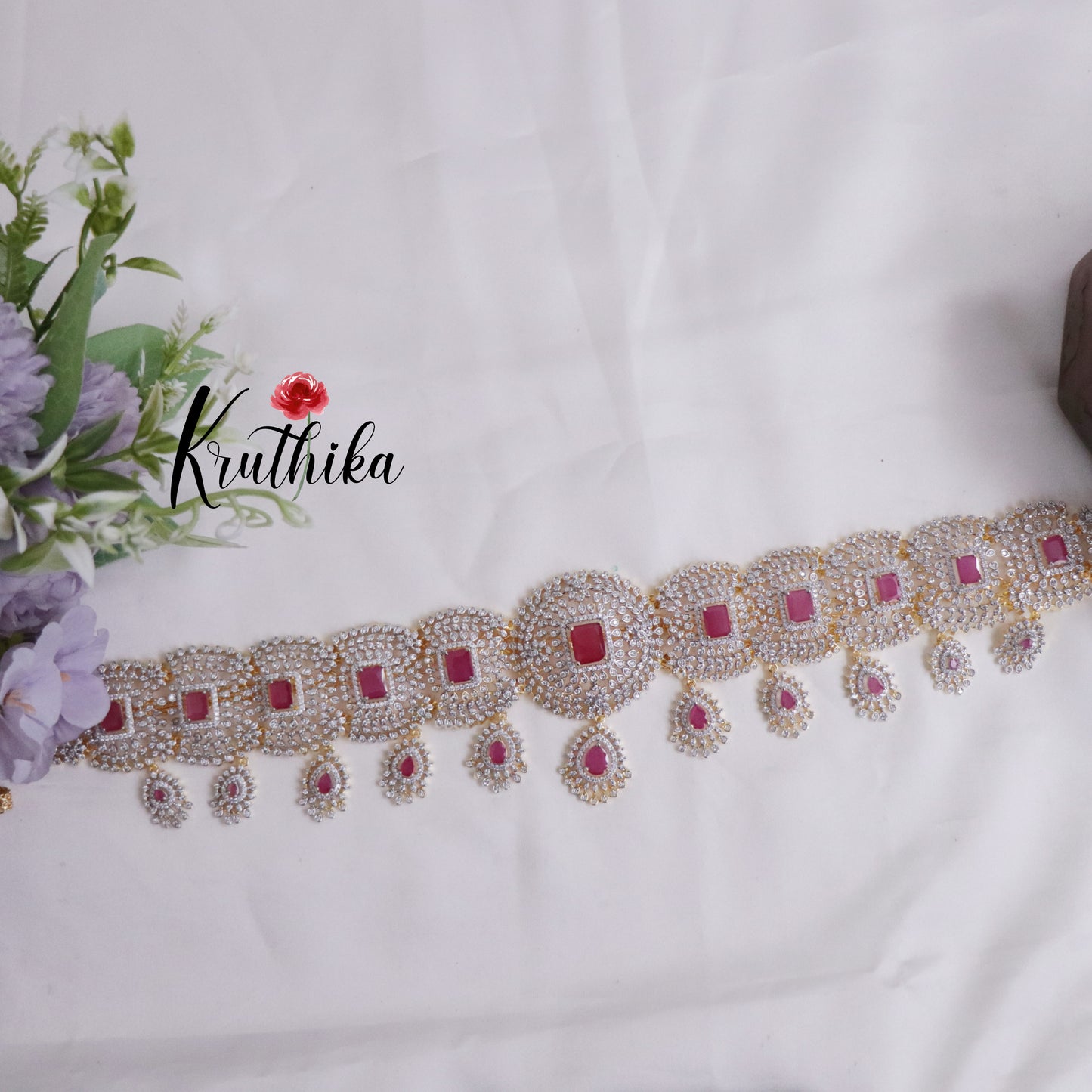 Beautiful CZ Sparkling Victorian Hip Chain with Pendant Drops V286 (Available in 3 Colors)