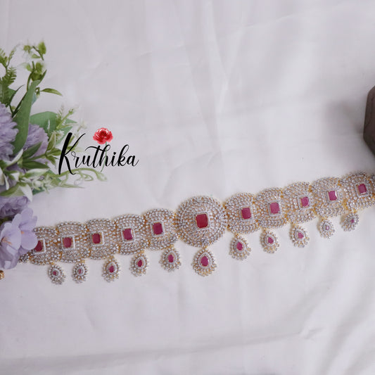 Beautiful CZ Sparkling Victorian Hip Chain with Pendant Drops V286 (Available in 3 Colors)