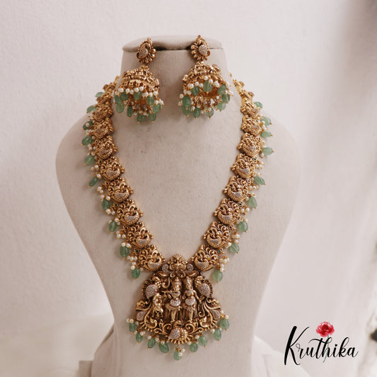 Premium Antique Nagas Radha Krishna Motifs Haaram With Pearl And Bead Drops LH2025