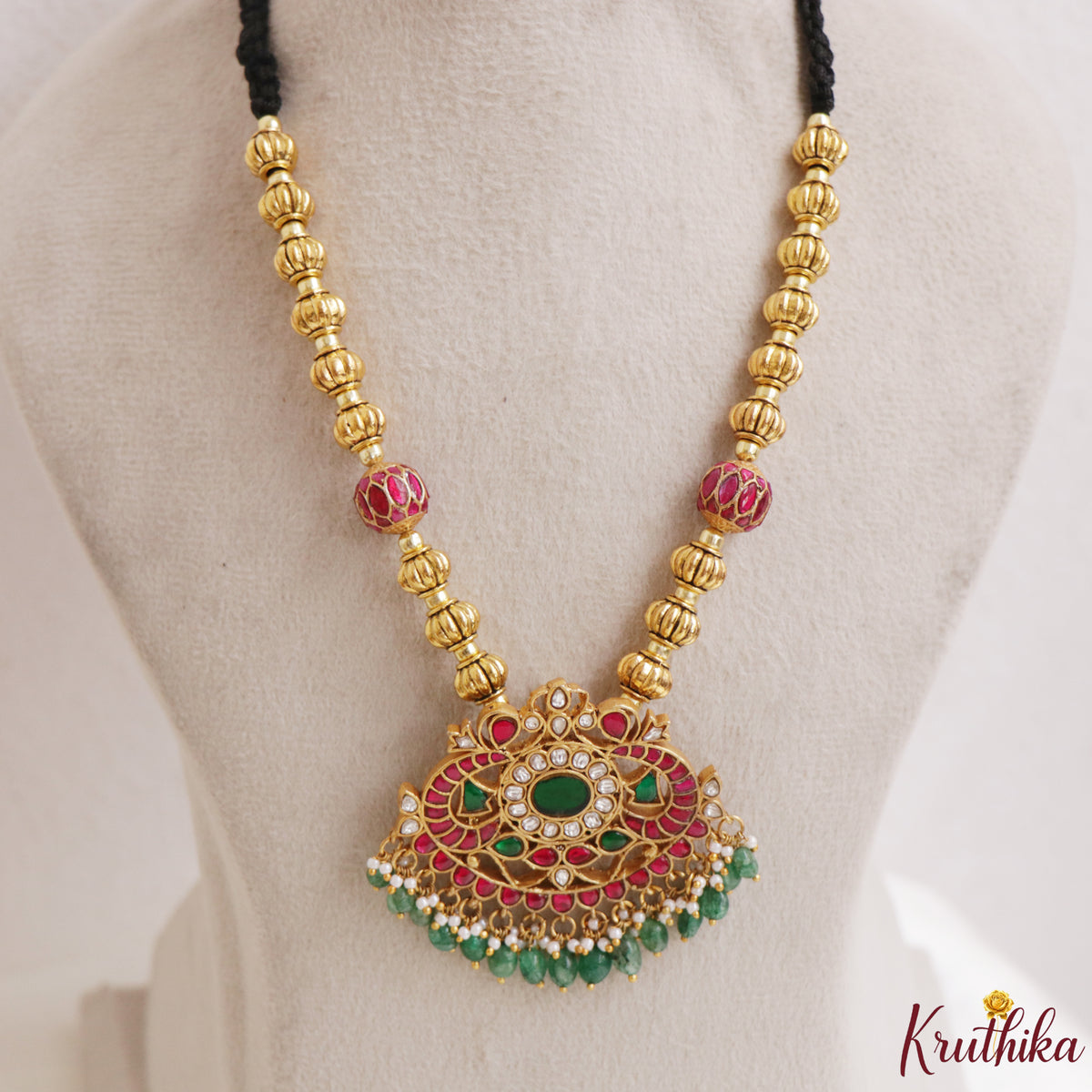 Regal Jadau Pendant Black Thread Necklace NC3325
